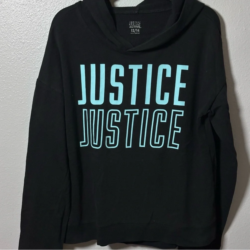 Justice‎ Active Girls Black Hoodie Long Sleeve Logo Shirt Size 12/14